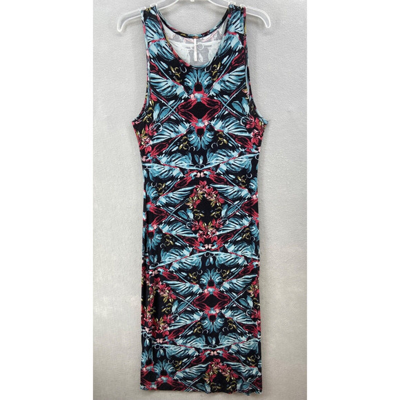 Free People Dress Womens Medium Tank Maxi Blue Red Thin Knit Cotton‎ Sleeveless - Picture 1 of 10